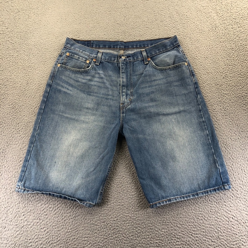 Levis Shorts Mens 36 blue 569 Loose Baggy Fit Denim Jeans Jorts Light Wash Faded